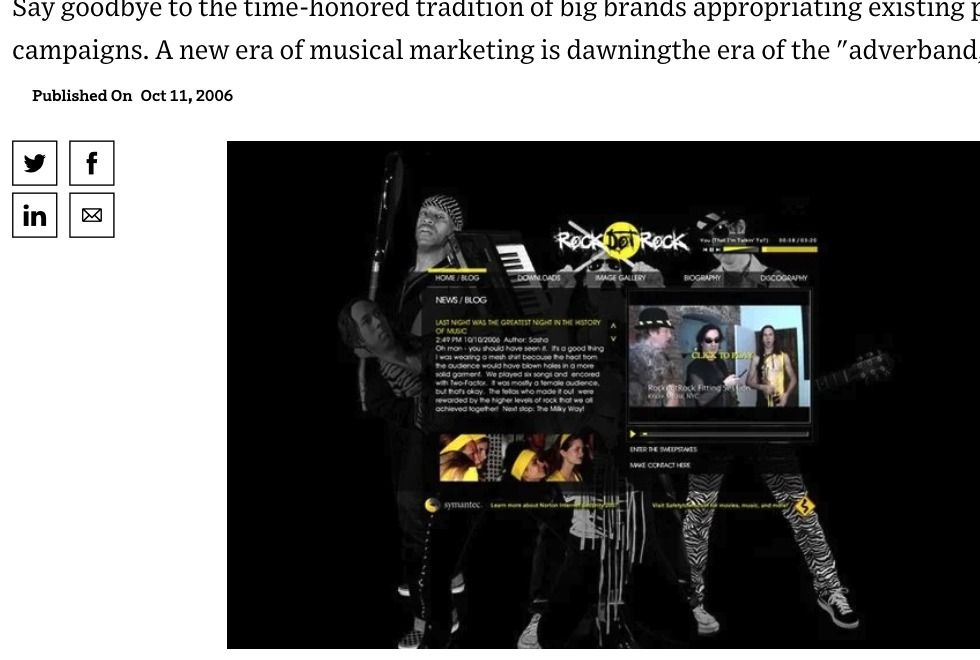 RockDotRock campaign site — 80s hairband interface for Symantec Norton Internet Security