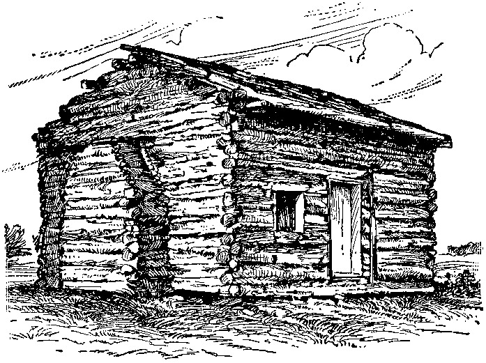 Line drawing of the log cabin Abraham Lincoln grew up in in Kentucky